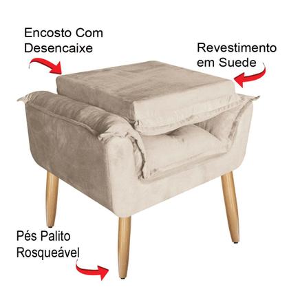 Imagem de Kit 2 Poltronas Opalla Cadeira Decorativa Suede Bege para Escritório Sala de Estar Recepção