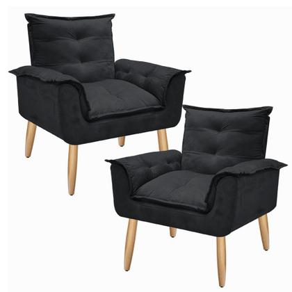 Imagem de Kit 2 Poltronas Opalla Cadeira Decorativa Suede Preto para Escritório Sala de Estar Recepção