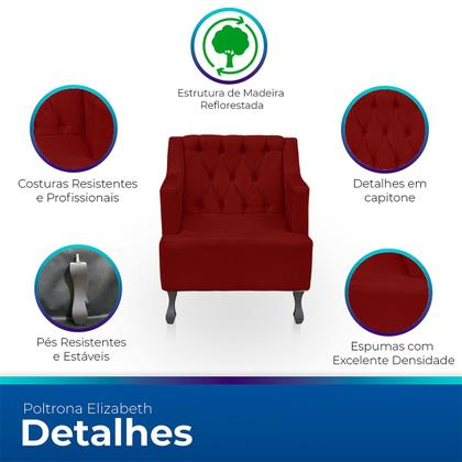 Imagem de Kit 2 Poltronas para Sala de Estar Clássica Confortável e Reforçada Suede Elizabeth