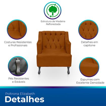 Imagem de Kit 2 Poltronas para Sala de Estar Clássica Confortável e Reforçada Suede Elizabeth