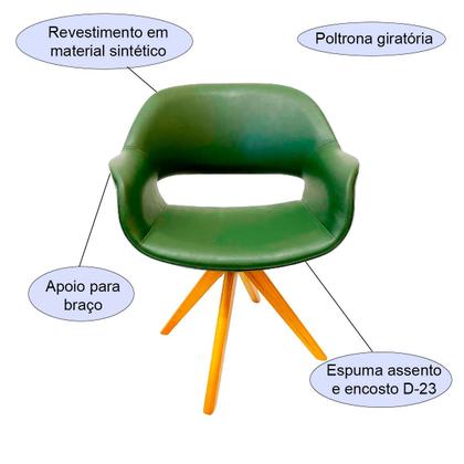 Imagem de Kit 2 Poltronas para Sala de Estar ou Jantar Eduarda cor verde oliva base madeira giratória