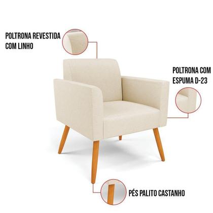 Imagem de Kit 2 Poltronas Pés Palito Castanho Marisa Linho Bege A19 D03 - D'rossi