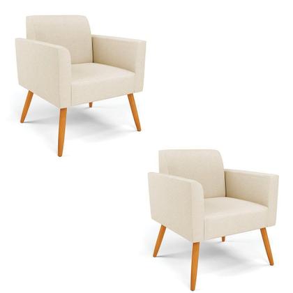 Imagem de Kit 2 Poltronas Pés Palito Castanho Marisa Linho Bege A19 D03 - D'rossi