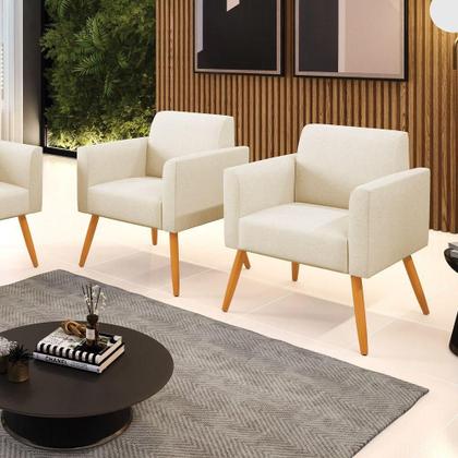 Imagem de Kit 2 Poltronas Pés Palito Castanho Marisa Linho Bege A19 D03 - D'rossi