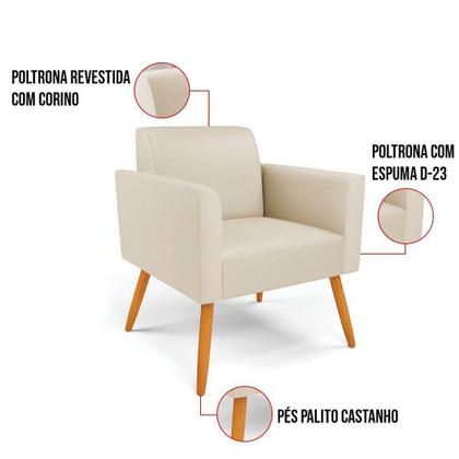 Imagem de Kit 2 Poltronas Pés Palito Castanho Marisa material sintético D03 - D'rossi Cor Bege