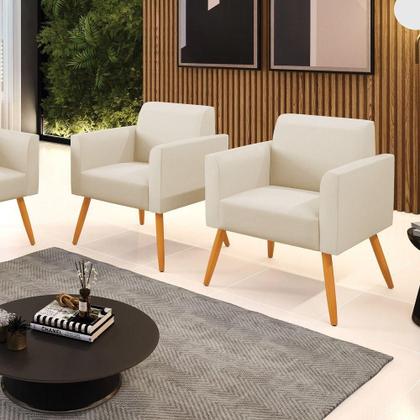 Imagem de Kit 2 Poltronas Pés Palito Castanho Marisa material sintético D03 - D'rossi Cor Bege