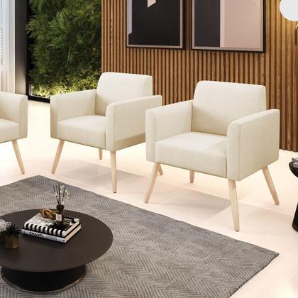 Imagem de Kit 2 Poltronas Pés Palito Natural Marisa Linho Bege A19 D03 - D'rossi