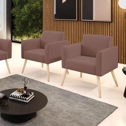 Imagem de Kit 2 Poltronas Pés Palito Natural Marisa Veludo D03 - D'rossi Cor Rose