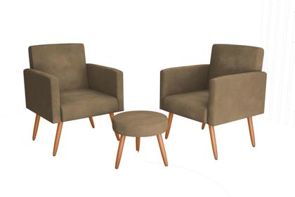 Imagem de Kit 2 Poltronas + Puff Dallas Turkey Cappuccino F440- Matrix