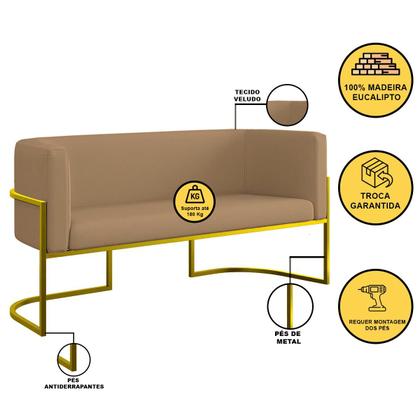 Imagem de Kit 2 Poltronas + Sofá 2 Lugares Base de Metal Gold Veludo