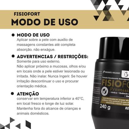 Imagem de Kit 2 Pomada Massageadora FisioFort Premium 240g Embalagem Preta Massagem Creme Para Dor Articulação