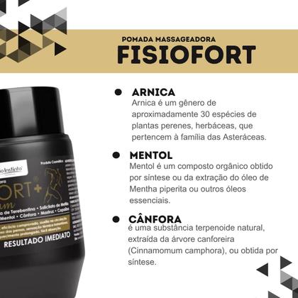 Imagem de Kit 2 Pomada Massageadora FisioFort Premium 240g Embalagem Preta Massagem Creme Para Dor Articulação