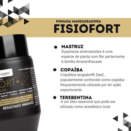 Imagem de Kit 2 Pomada Massageadora FisioFort Premium 240g Embalagem Preta Massagem Creme Para Dor Articulação