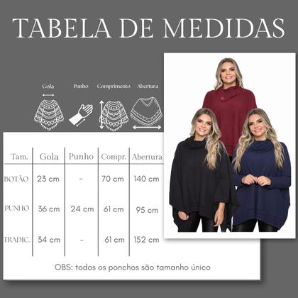 Imagem de Kit 2 Poncho Feminino Tricot Liso Gola Alta Casaco Lã Inverno