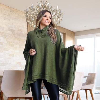 Imagem de Kit 2 Poncho Feminino Tricot Mousse Liso Gola Alta Casaco Lã