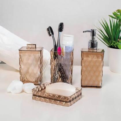 Imagem de kit 2 Porta Algodão Cotonete C/ Tampa Glamour Luxo Cor Âmbar