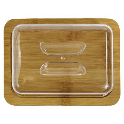 Imagem de Kit 2 Porta Frios de Bambu Com Tampa Acrílica Para Queijo Salame Presunto