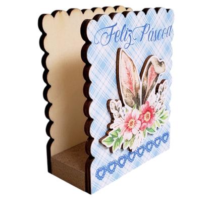 Imagem de Kit 2 Porta Guardanapo Feliz Páscoa Ovinhos Mesa MDF Sortido