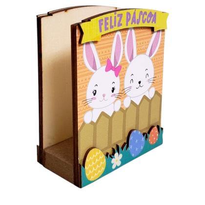 Imagem de Kit 2 Porta Guardanapo Feliz Páscoa Ovinhos Mesa MDF Sortido