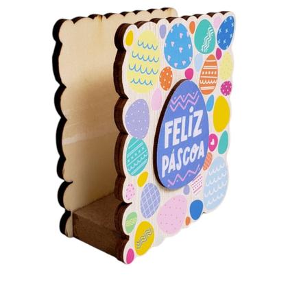 Imagem de Kit 2 Porta Guardanapo Feliz Páscoa Ovinhos Mesa MDF Sortido