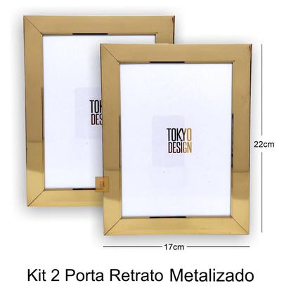 Imagem de Kit 2 Porta Retrato Metalizado Luxo 15x20 Moldura de Fotos