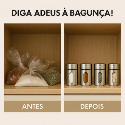 Imagem de Kit 2 Porta Temperos Condimentos Saleiro Pimenteiro Em Aço Inox Visor Em Vidro