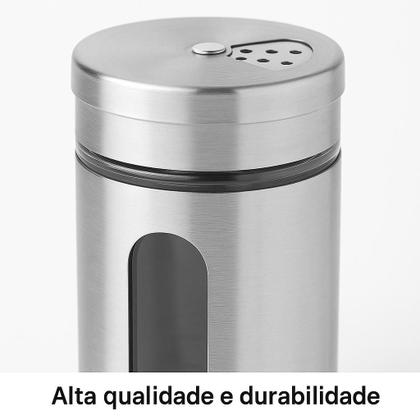 Imagem de Kit 2 Porta Temperos Condimentos Saleiro Pimenteiro Em Aço Inox Visor Em Vidro
