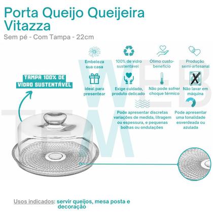 Imagem de Kit 2 Portas Queijo Queijeira de Vidro Vitazza para Organização e Decoração Cozinha, Geladeira e Mesa Posta: Toque Elegante e Praticidade Sustentável