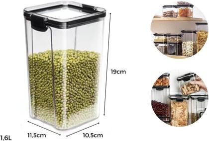 Imagem de Kit 2 Pote de Mantimentos Quadrado Acrílico 1,45 Litros Tampa com Trava