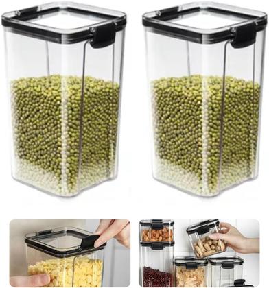 Imagem de Kit 2 Pote de Mantimentos Quadrado Acrílico 1,45 Litros Tampa com Trava