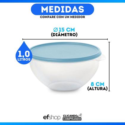 Imagem de Kit 2 Pote de Plástico Hermético 1L Marmita C/ Tampa Bowl Redondo Tijela Vasilha Alimentos