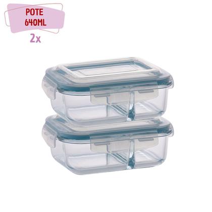 Imagem de Kit 2 Pote de Vidro Hermético Com Divisoria 640ml Marmita