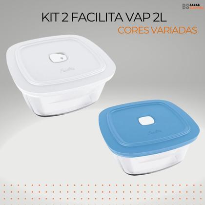 Imagem de Kit 2 Pote de Vidro Marinex Facilita Vap 2L Quadrado Nadir