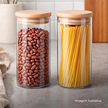 Imagem de Kit 2 Pote Organizador 1700ml Multiuso Frasco Vidro Tampa Bambu Cozinha Doméstico Recipiente Farinha