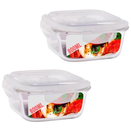 Imagem de Kit 2 Potes 800ml de Vidro Marmita Tampa Hermetico Não Vaza