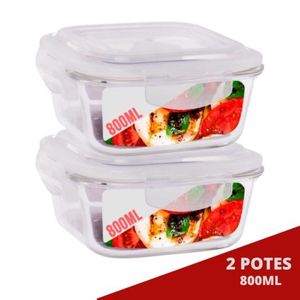 Imagem de Kit 2 Potes 800ml de Vidro Marmita Tampa Hermetico Não Vaza