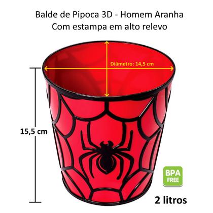 Imagem de Kit 2 Potes de Pipoca Infantil 3D Homem Aranha Balde Alto Relevo Spider-Man 2L