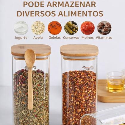 Imagem de Kit 2 Potes de Vidro 1 Litro com Tampa E colher de Bambu Hermética
