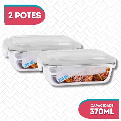 Imagem de Kit 2 Potes De Vidro Marmita com Tampa Hermético 370ml Oferta