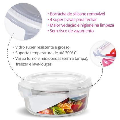 Imagem de KIT 2 Potes de Vidro Redondo com Tampa Hermética 950ml