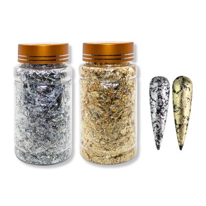 Imagem de Kit 2 Potes Grandes Folha Ouro Dourado Prata Decoração Unhas Manicure Nail Art Nail Designer Unhas Naturais Unha de Gel Encapsulamento