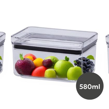 Imagem de Kit 2 Potes Hermético Com Tampa de Acrílico Lumini Retangular 580Ml Porta Alimentos Frutas Empilhável Não Deixa Cheiro