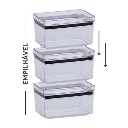 Imagem de Kit 2 Potes Hermético Com Tampa de Acrílico Lumini Retangular 580Ml Porta Alimentos Frutas Empilhável Não Deixa Cheiro