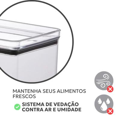 Imagem de Kit 2 Potes Hermético Com Tampa de Acrílico Lumini Retangular 580Ml Porta Alimentos Frutas Empilhável Não Deixa Cheiro
