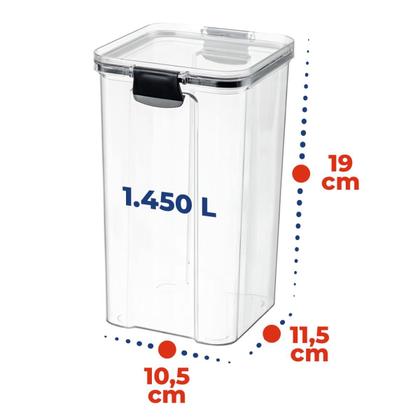 Imagem de Kit 2 Potes Hermético para Mantimentos Tampa com Trava Quadrado 1.450 Litros
