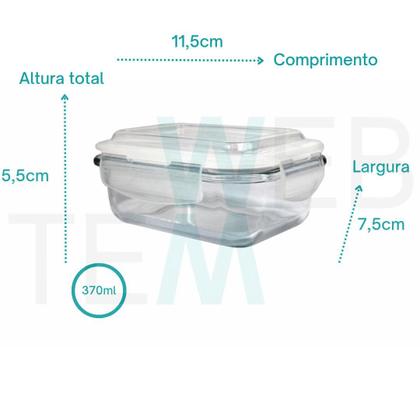 Imagem de Kit 2 Potes Herméticos Marmita de Vidro Retangular 370ml Tampa BPA Free: Armazenar Alimento e Organização de Casa com Sustentabilidade e Praticidade
