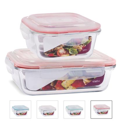 Imagem de Kit 2 Potes Herméticos Marmita Vidro Grande 1040ml e 520ml