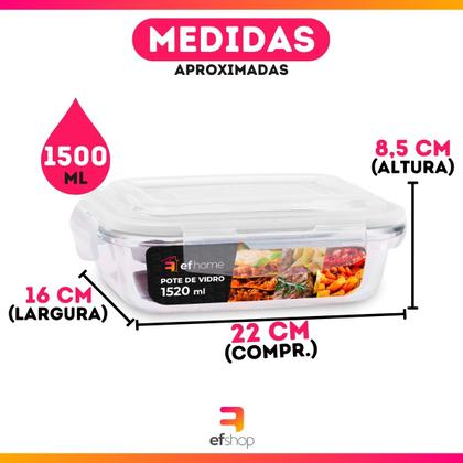 Imagem de Kit 2 Potes Herméticos Retangular Vidro Freezer Microondas Com Tampa Transparente 1500ML
