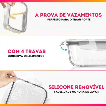 Imagem de Kit 2 Potes Herméticos Retangular Vidro Freezer Microondas Com Tampa Transparente 1500ML