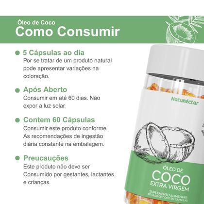 Imagem de Kit 2 Potes Óleo de Coco Encapsulado Suplemento Alimentar Natural Extra Virgem Pura Sabor Original Natunectar 120 Capsulas